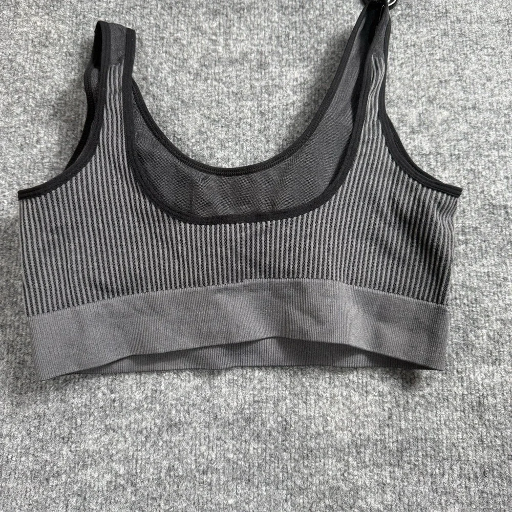 Gray Seamless‎ Sports Bra Ribbed Band Compression Activewear Crop Top Size 2X
